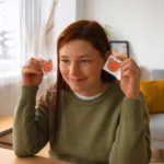 תמונה של בחורה מחזיקה בכל יד ציור של חיה כתומה מוציירת